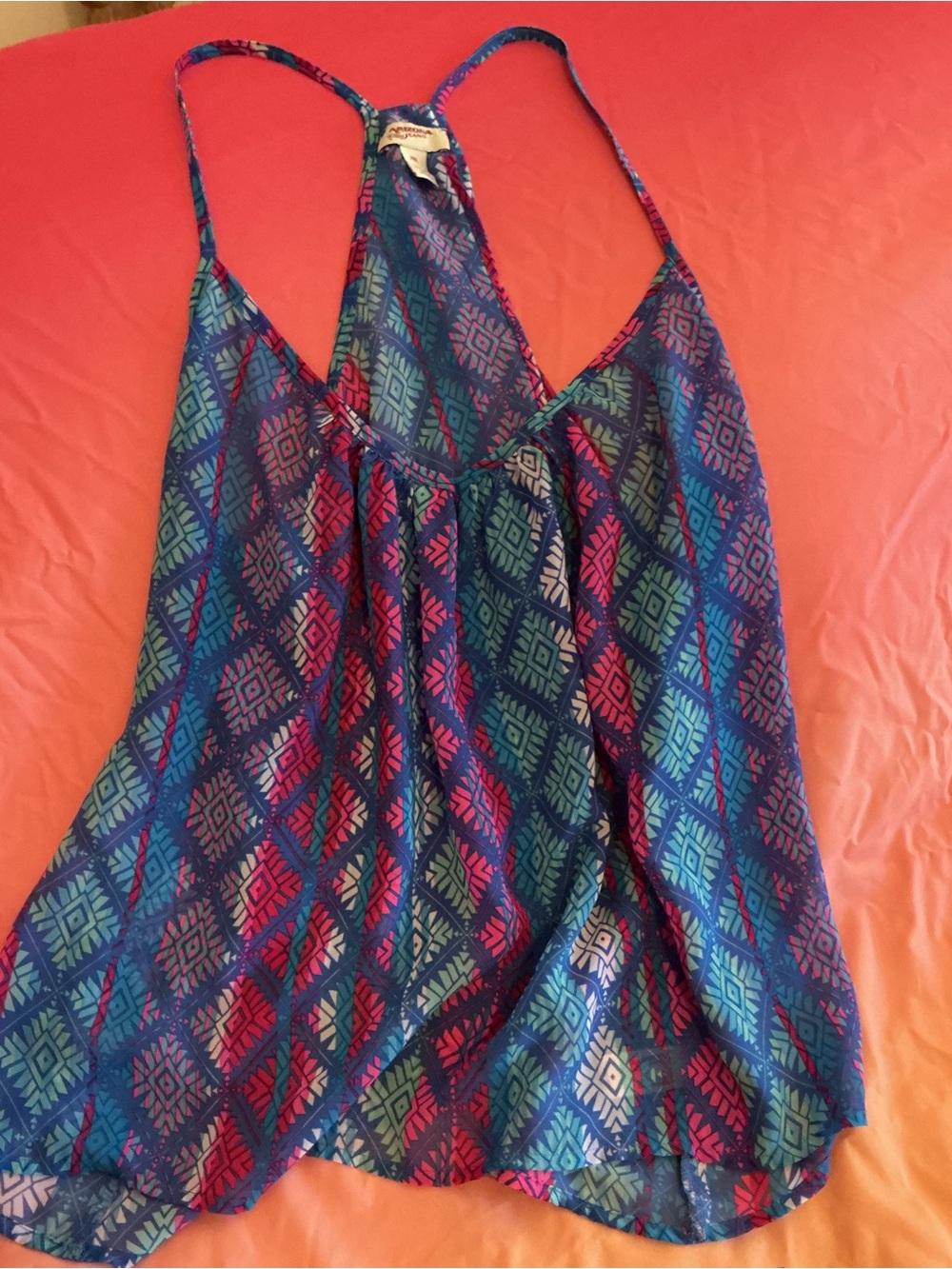Arizona Jeans Colorful Aztec Print Spaghetti Strap Swim Coverup Tank Top XXL